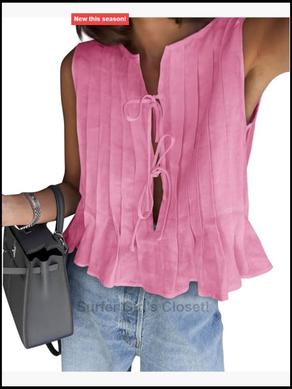 Bow Front Tie Tank Top Pleated Babydoll Peplum Sleeveless Summer Top